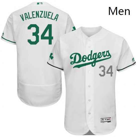 Mens Majestic Los Angeles Dodgers 34 Fernando Valenzuela White Celtic Flexbase Collection 2018 World Series Jersey
